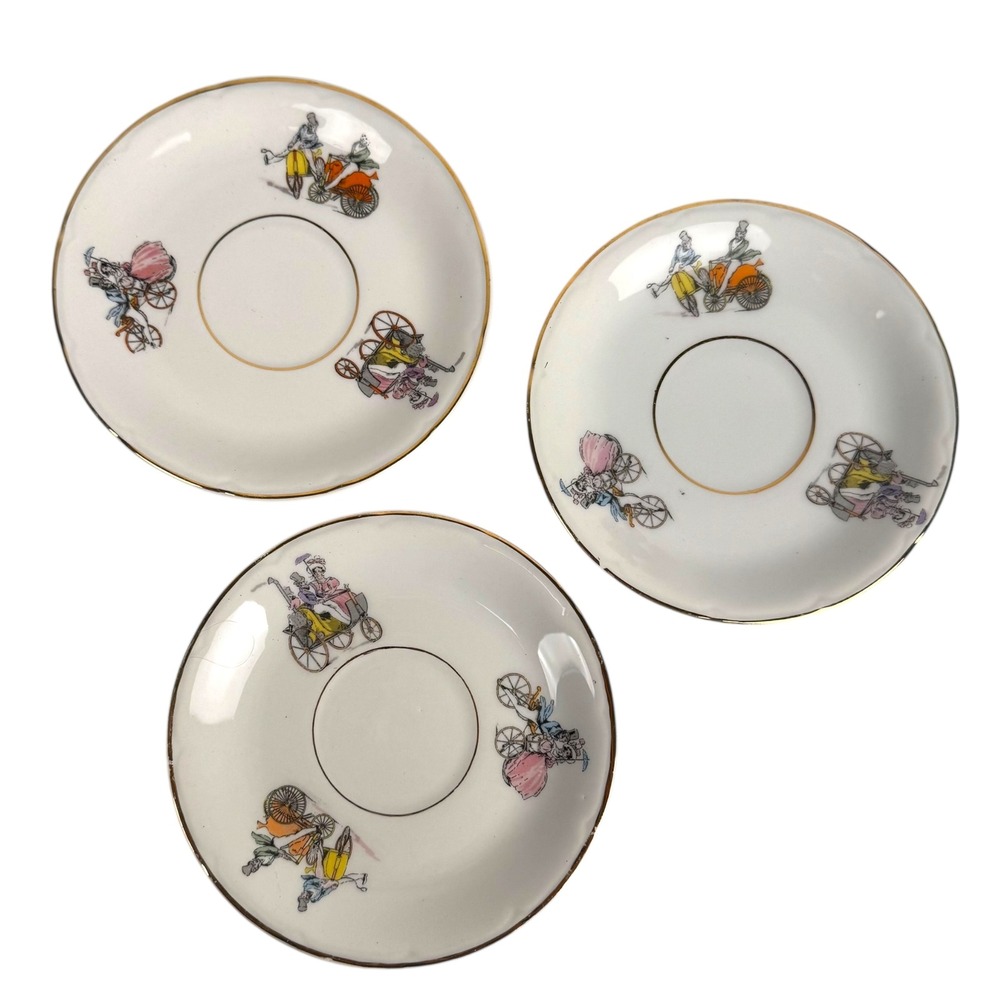 Vintage Saucers Set Whimsical Design Gold Trim Tea Party Decor Set of 3‎ E72Q